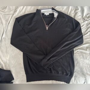Peter Millar Black Wool Quarter-Zip Large